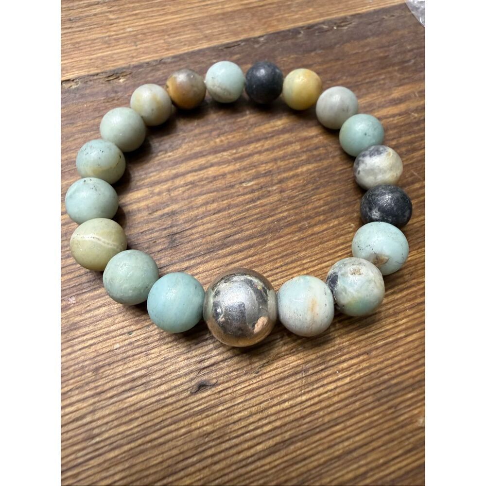 Sterling Silver 10mm Aqua & Brown Stone Matte Bead Scent Bracelet
